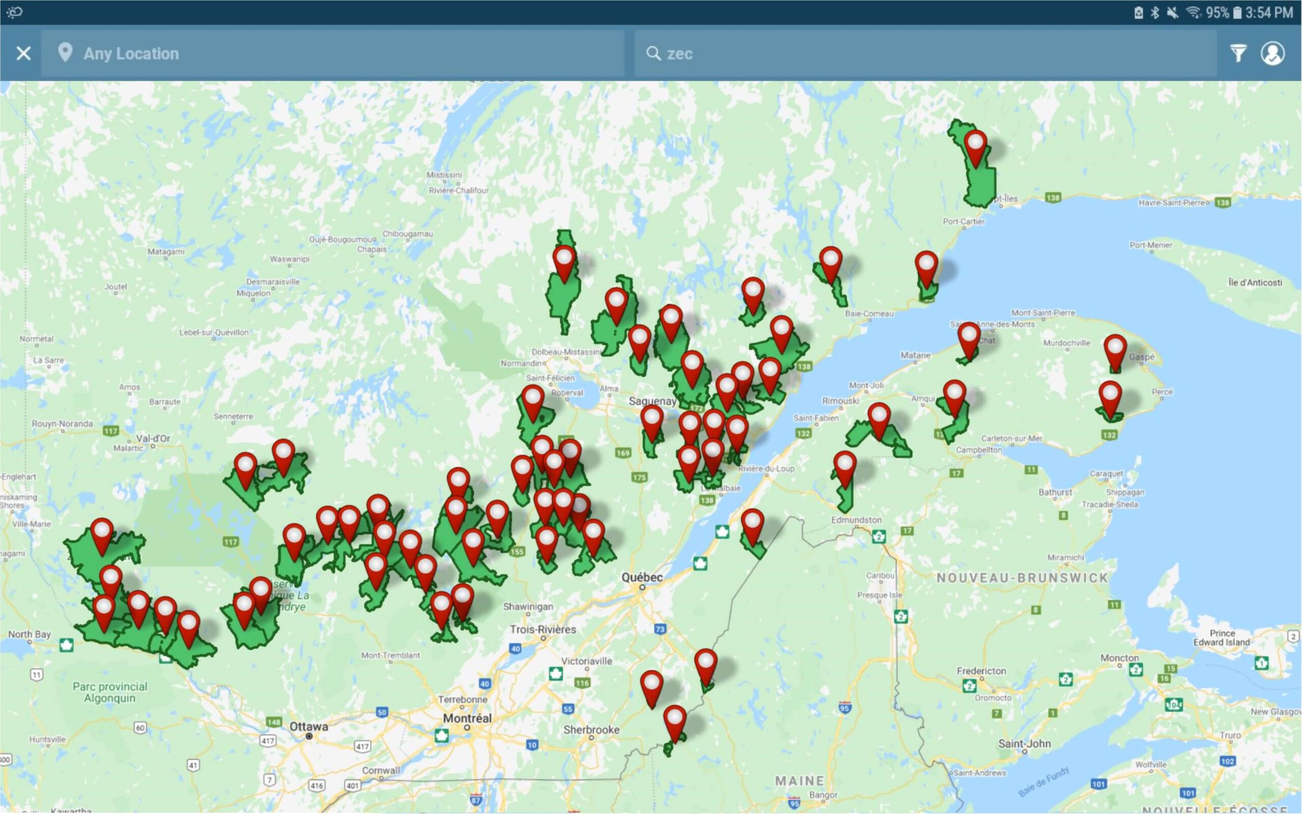 carte des zec du réseau zec airmedic protection ambulance aérienne